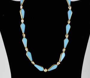 Blue and Gold Necklace of Vintage Art Deco Beads