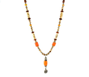 Ethnic Necklace in Shades of Beige, Brown, Pumpkinand Silver
