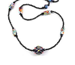 Necklace with Black and Colorful Millefiori Beads