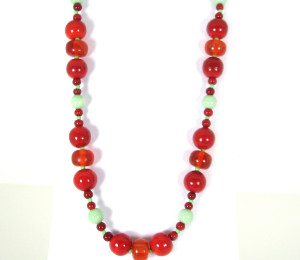 Handmade Bright Orange Necklace with Contrasting Light Green Beads