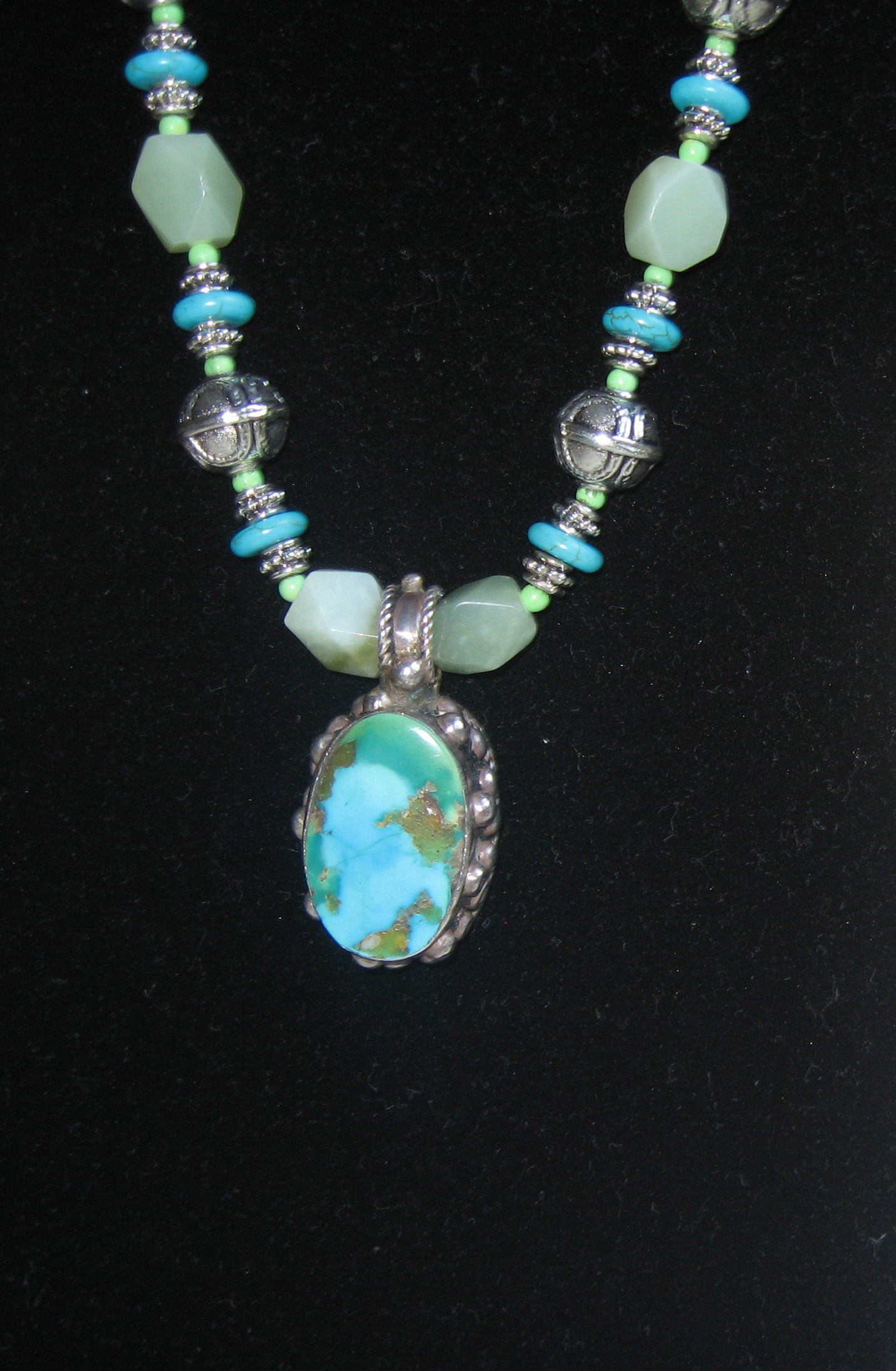 Turquoise and Silver Pendant on Tribal Chain