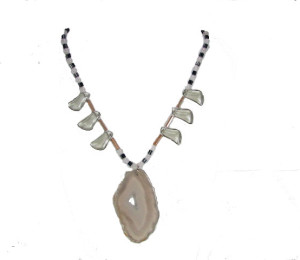 Agate Slice Pendant/Necklace in Shades of Gray and Pink
