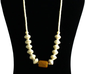 Cream Ceramic Disk Necklace with Old Bedouin Amber Focal