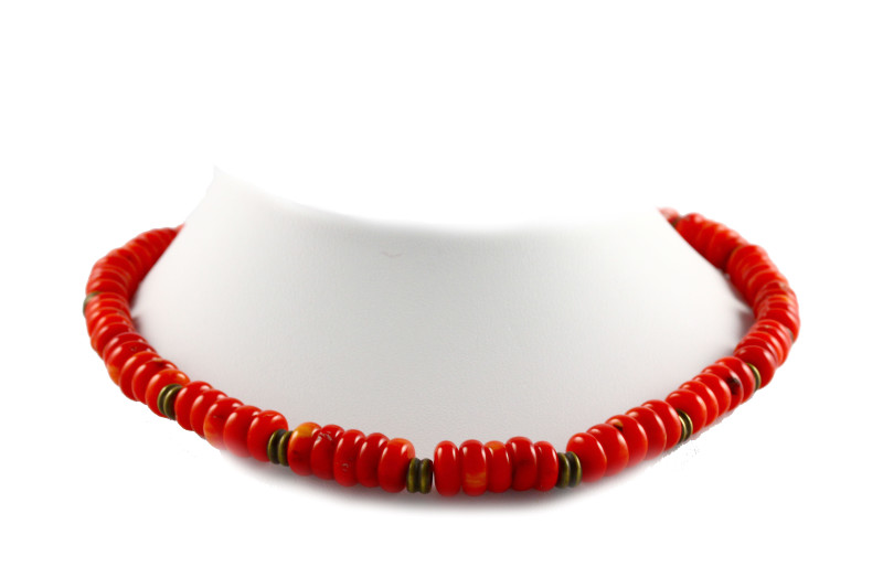 Vintage Coral Choker/Necklace with Brass Rondells