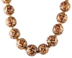 A Choker/Necklace in Beige, Brown and a Touch of Orange Hand-Painted Balls