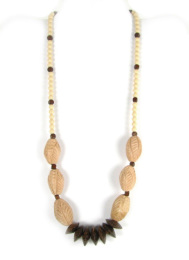 Artistic Necklace with Handmade Terracotta Beads, Contrasting with Brown Wood