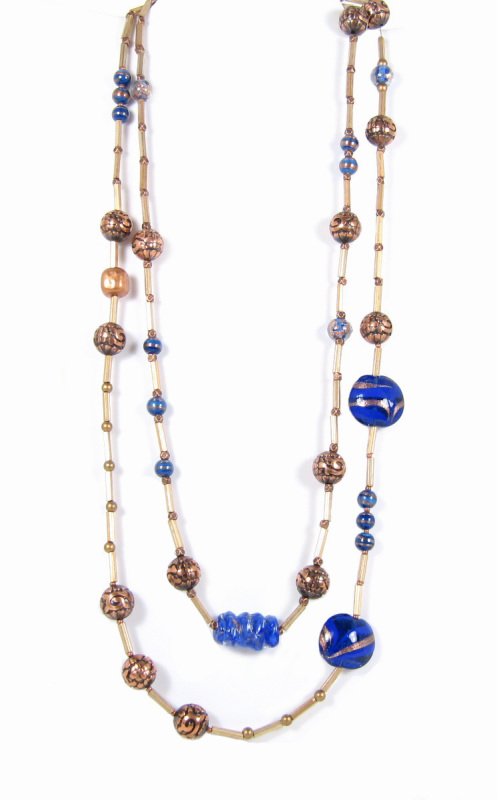 2 Eye-Catching Necklaces with Vintage Copper and Blue Glass Beads