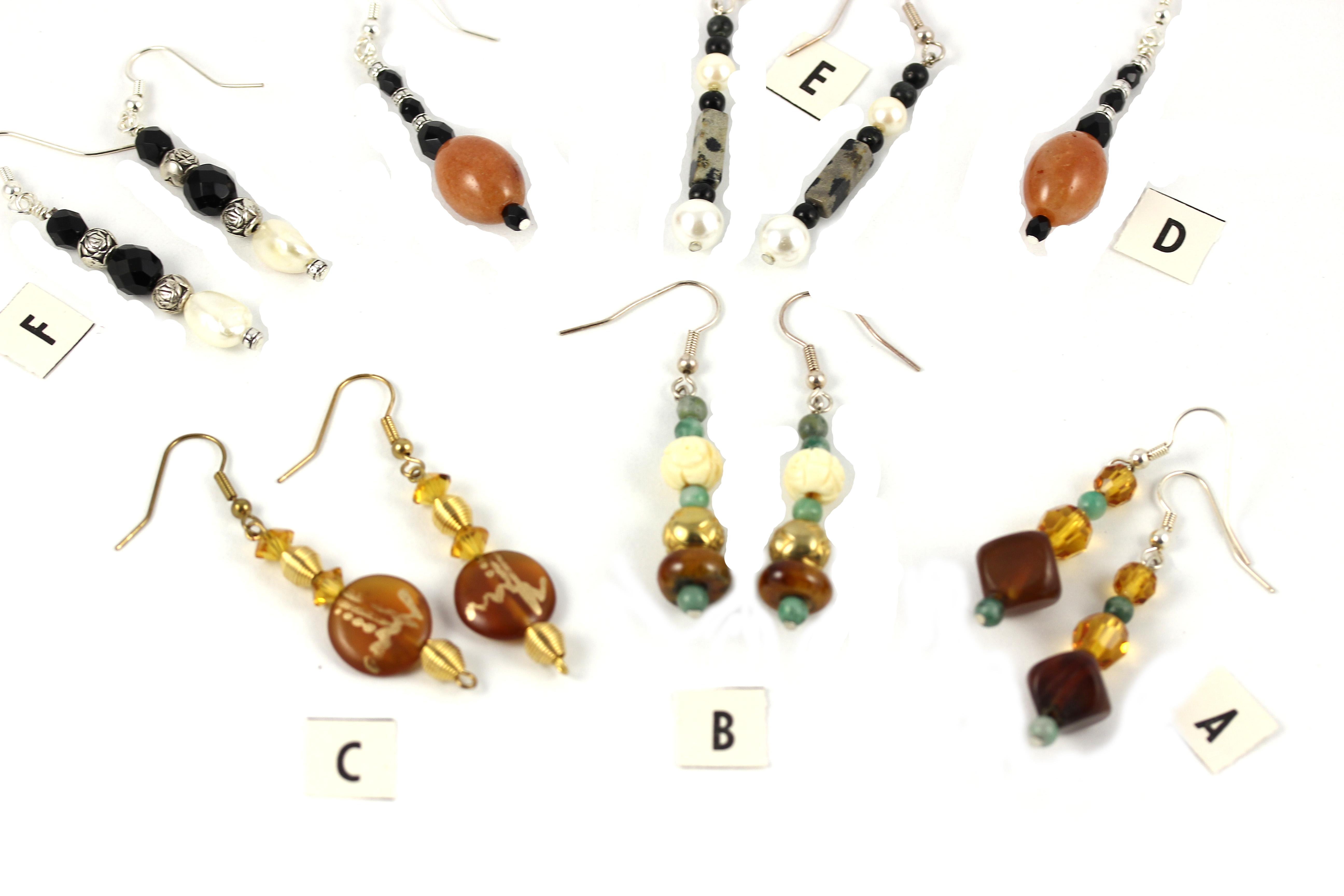 One of a Kind Pairs of Earrings with Semi-precious Stones. (Each pair sold separately)