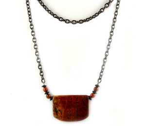Brick Red Jasper “Pocketbook” Pendant/Necklace on Black Chain