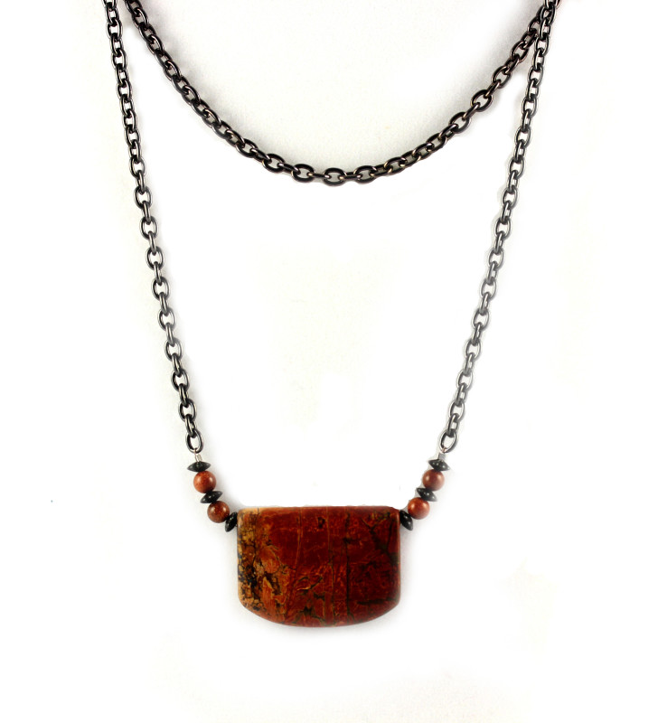 Brick Red Jasper “Pocketbook” Pendant/Necklace on Black Chain