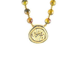 Antique-Looking Gold Coin Pendant on an Agate Chain