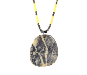 Charcoal Gray and Yellow Jasper Pendant with Jade Chain