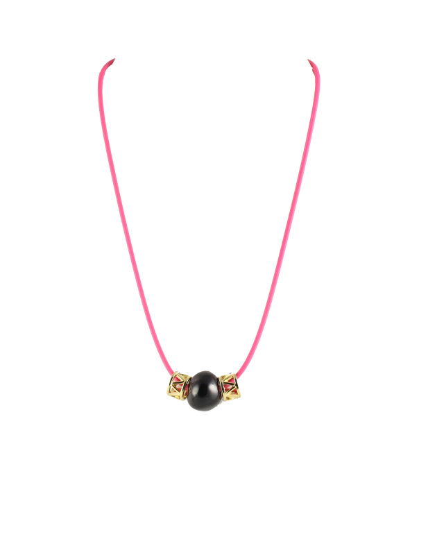 Shocking Pink Girl's Necklace with Gold and Black Beads
