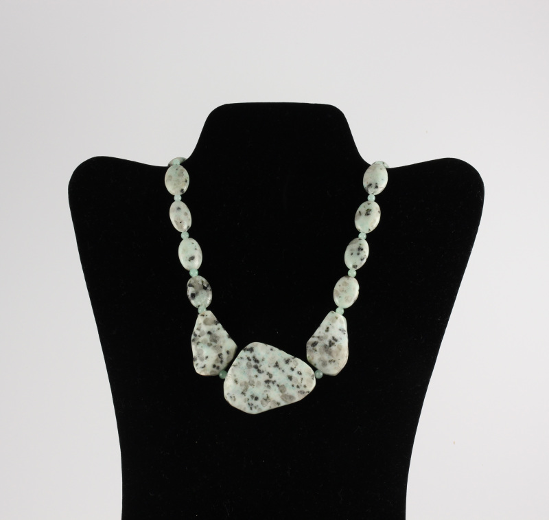 A Necklace of Soft Aqua Sesame Jasper and Amazonite Beads