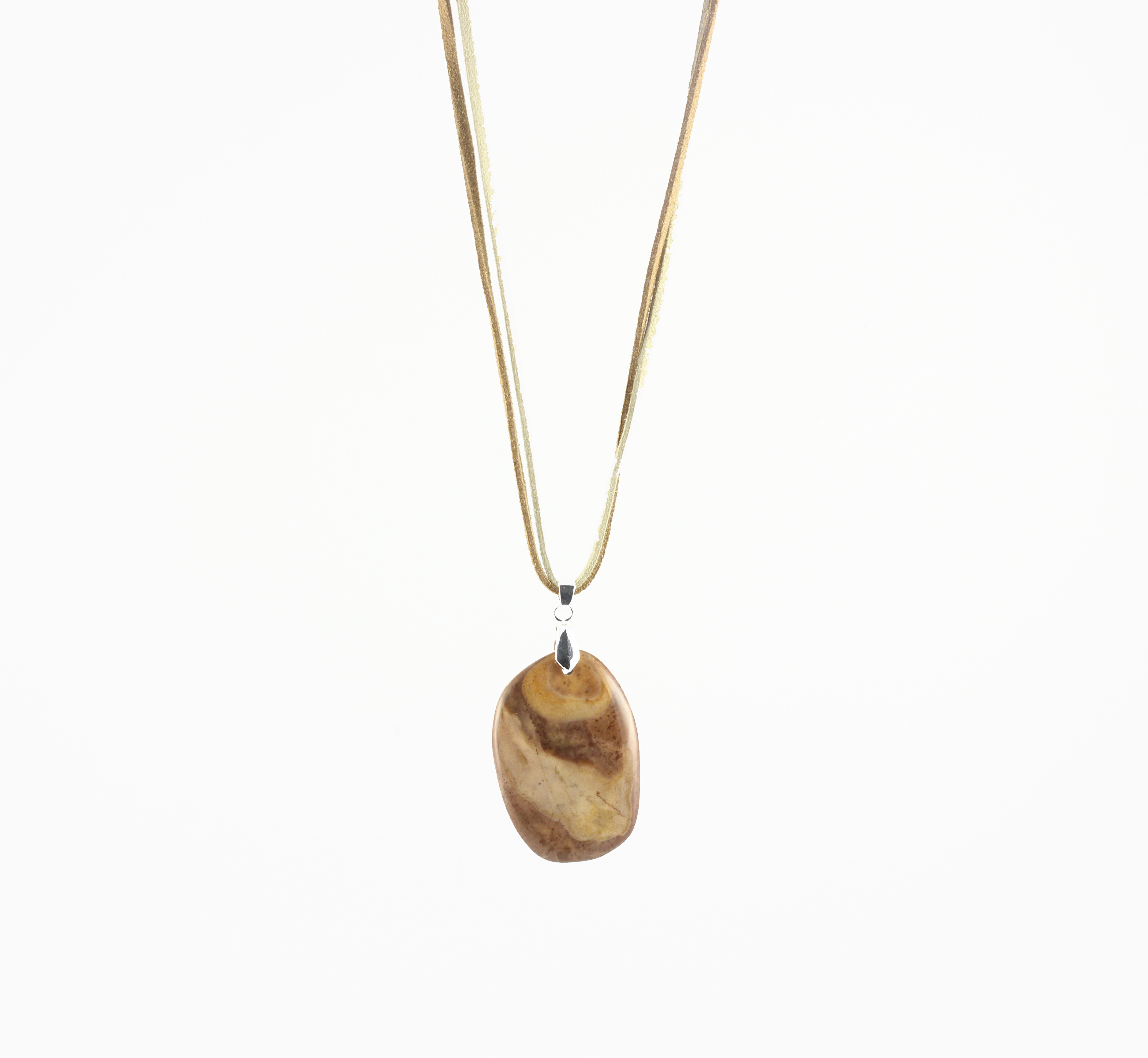 Brown and Beige Wood Jasper Pendant and Leather Straps