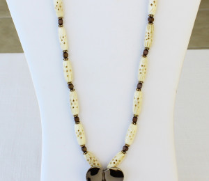 Brown heart and hand crafted bone chain for Valentine's Day and all year round. One-of-a-kind.