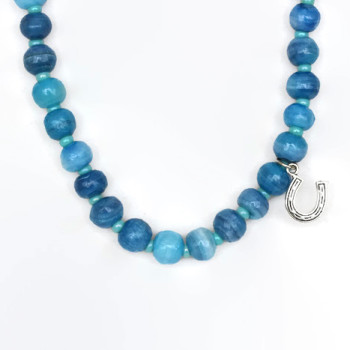 2217 long blue glass with charms C.U.