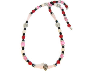 A Necklace of pinks Contrasting with Black and Wine Colors