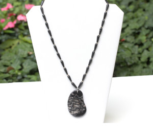 Modern black and gray one-of-a-kind vein jasper pendant/necklace