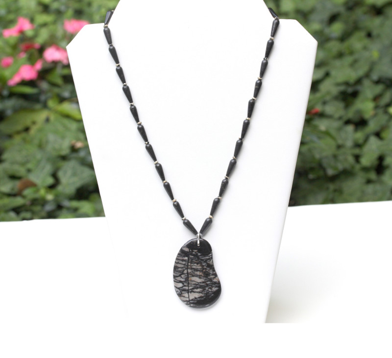 Modern black and gray one-of-a-kind vein jasper pendant/necklace
