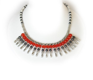 Red silver and gray safety pins choker