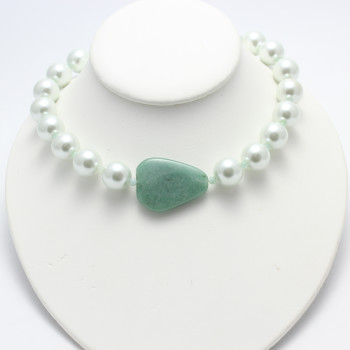 Light Green Pearl Choker with Large Aventurine Focal. One-of-a-kind