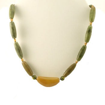 Green-moss-agate necklace with mustard moon focal