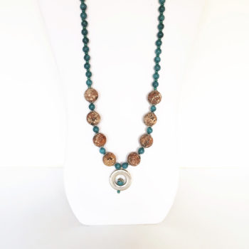 Light Brown Brazilian Unpolished Agate Necklace with Aqua Chain and Silver Pendant