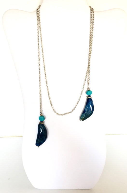 Royal Blue Agate Turquoise and Silver Lariat